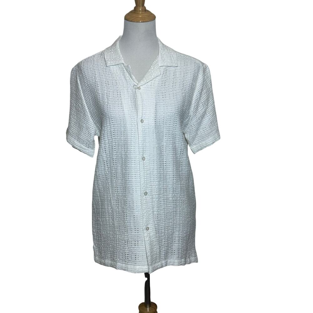 Cactus Man White Jacquard Short Sleeve Button Down Shirt Sz S NWT